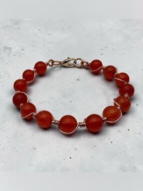 Carnelian Beaded Wire Wrapped Bracelet Handmade Copper Boho Natural Jewelry